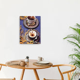 Golden Cupful of Dreams - Canvas - The product is placed in a minimalist ambiance with a set table and plants - Cafetitude Wall Art